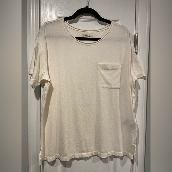 NWOT Madewell Size S Cream Short Sleeve Crew Split Hem Pocket Tee Shirt - Picture 1 of 13